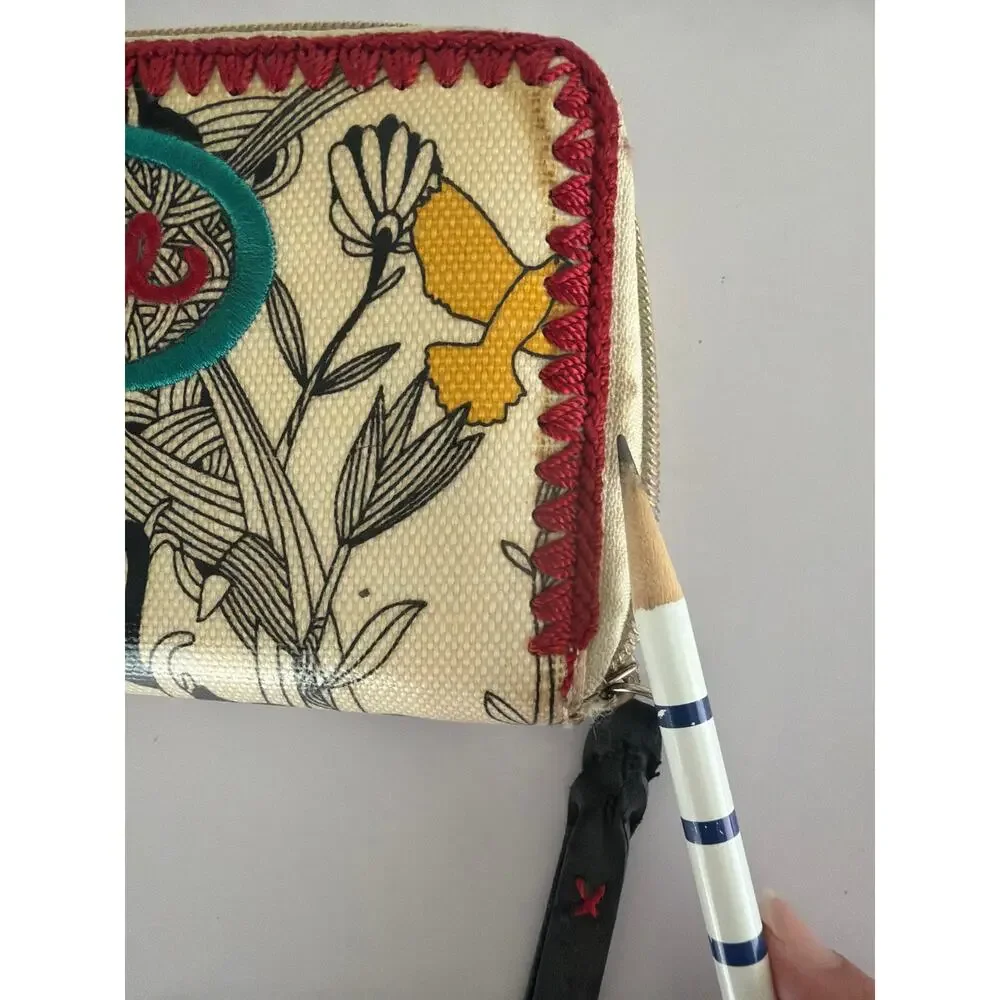 The Sak Sakroots Peace Coated Canvas Zip Around Wallet Floral Boho Embroidered